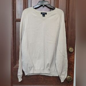 Brooks Brothers Italian Mercerized Cotton Men's V Neck Pullover Beige Sweater-XL